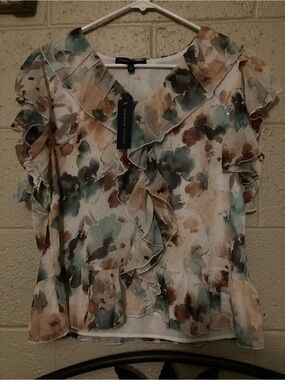 Peach and Green Floral Blouse